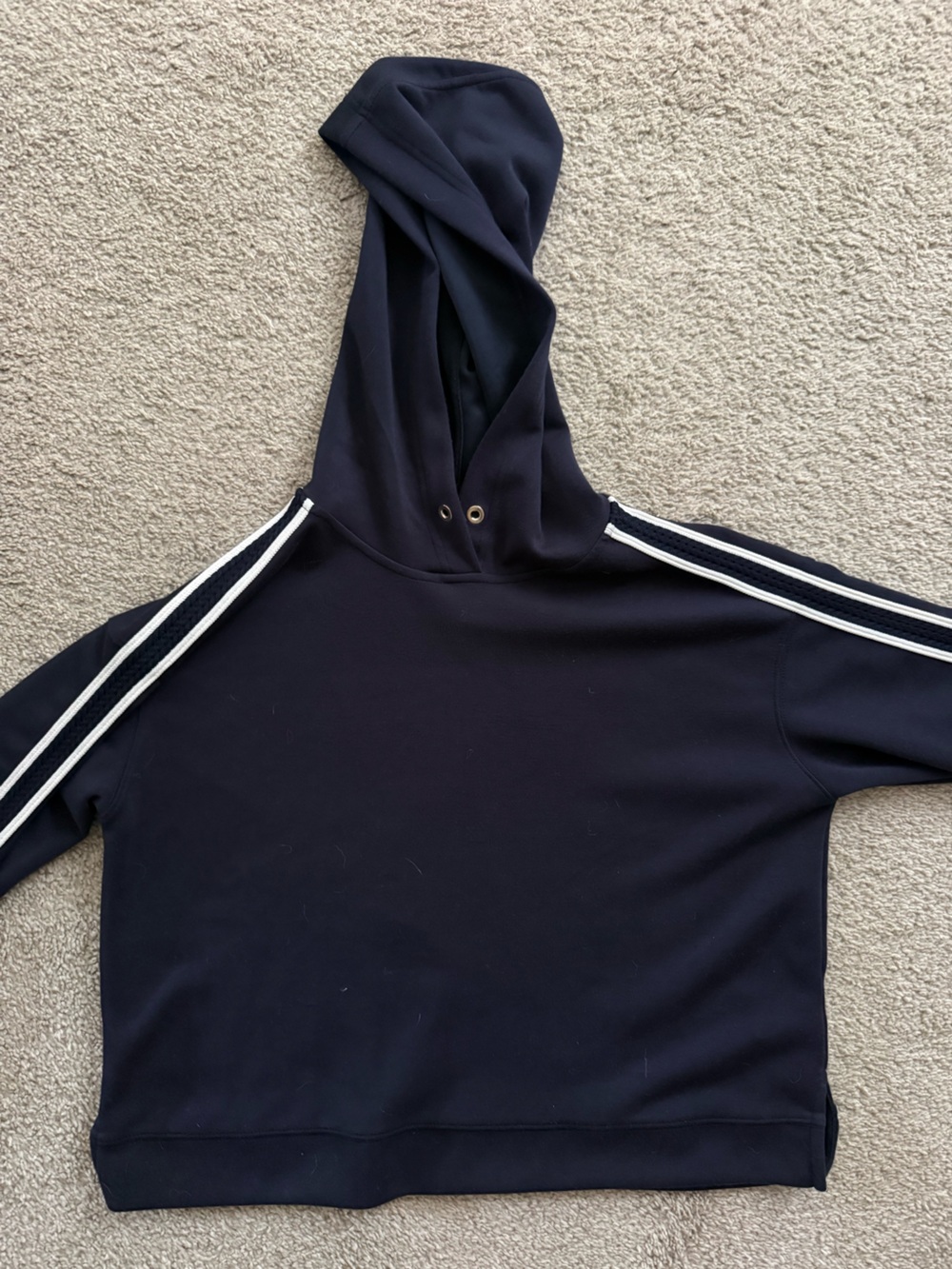 Tahari Navy Hoodie with White Shoulder Stripes